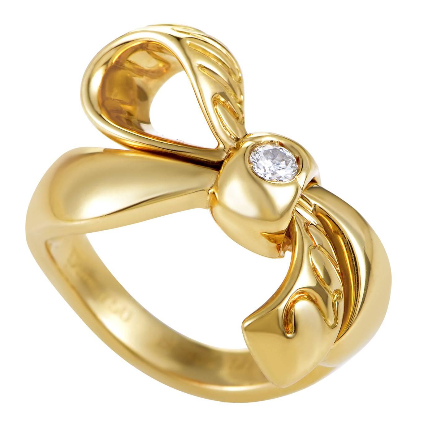 Dior Diamond Solitaire Gold Bow Ring