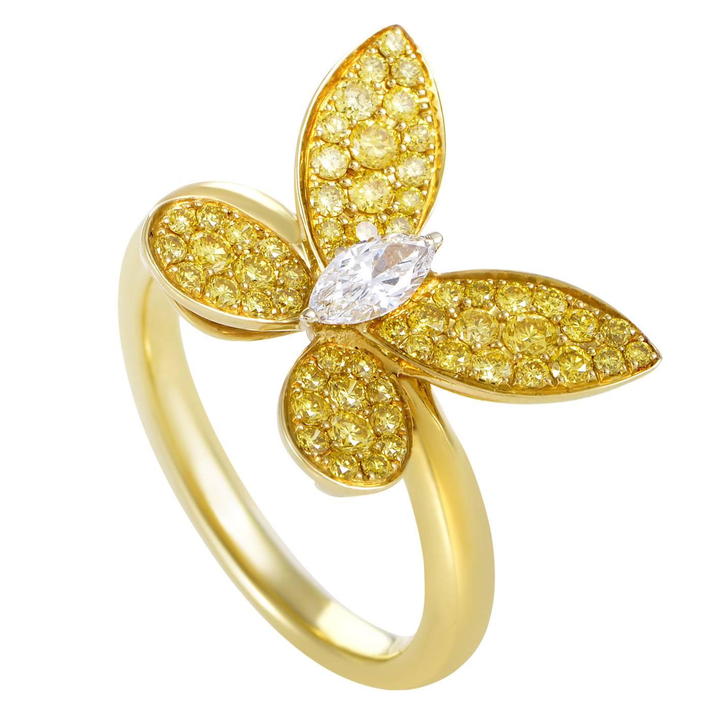 Graff Diamonds Fancy Vivid Yellow and White Diamonds Gold Butterfly Ring