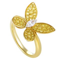 Vintage Graff Diamonds Fancy Vivid Yellow and White Diamonds Gold Butterfly Ring