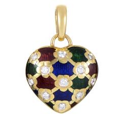 Brev Italy Enameled Diamond Gold Heart Pendant