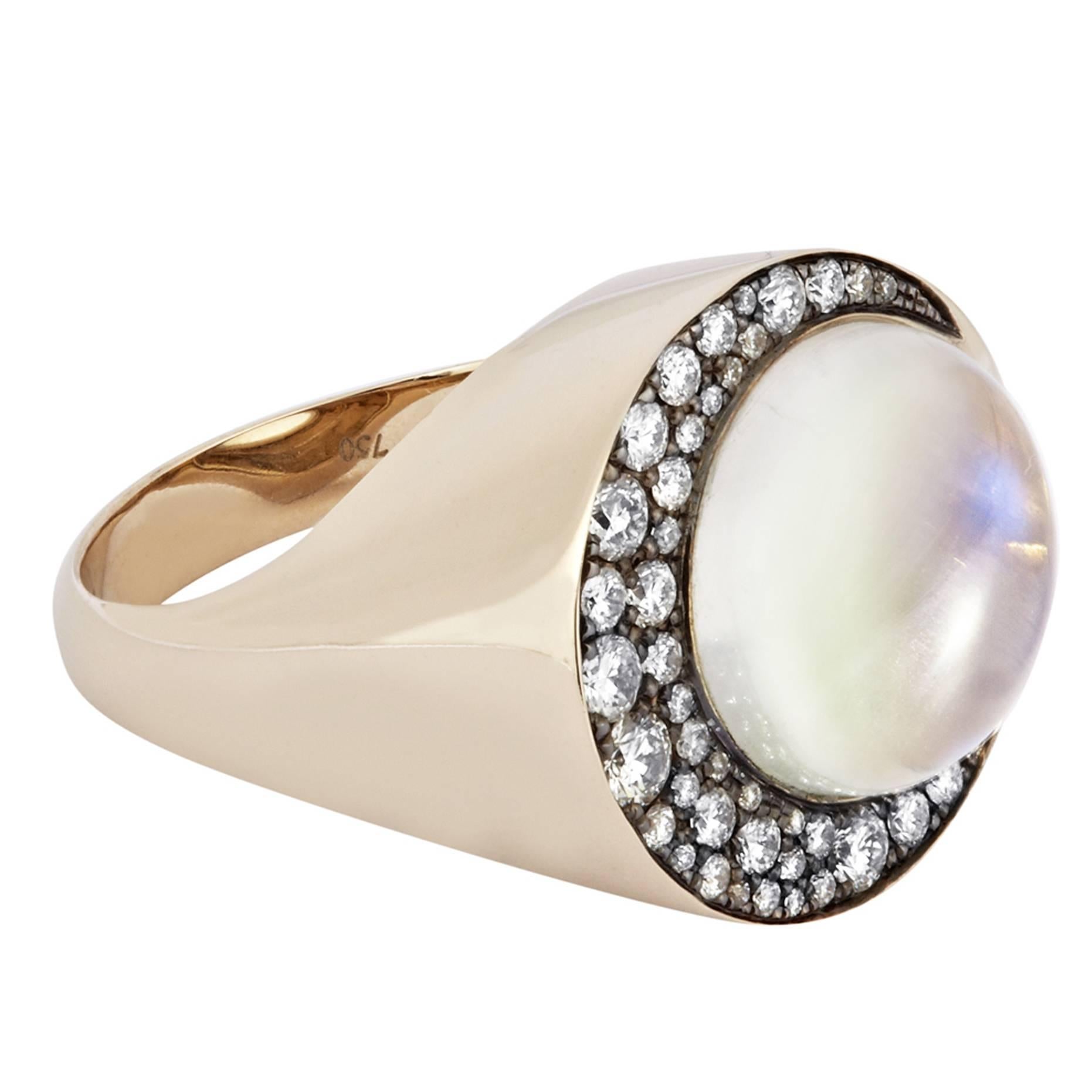 18K Grey Gold "Eclipse" Ring with Blue Moonstone and White Diamonds For Sale