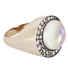 18K Grey Gold "Eclipse" Ring with Blue Moonstone and White Diamonds
