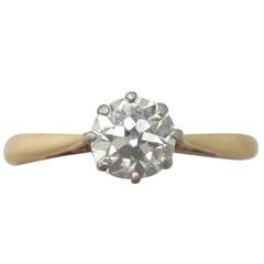 0.89Ct Diamond, 18k Yellow Gold Solitaire Ring - Antique Circa 1920