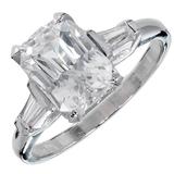 Natural White Sapphire Diamond Platinum Engagement Ring