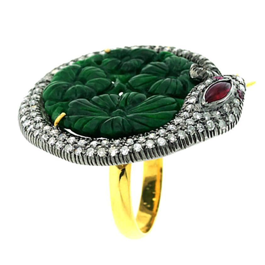 Jade Diamond Gold Snake Motif Ring