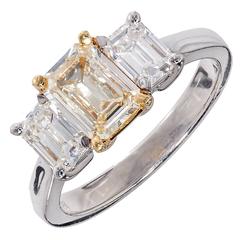 Peter Suchy Yellow and White Diamond Gold Platinum Three Stone Engagement Ring 3