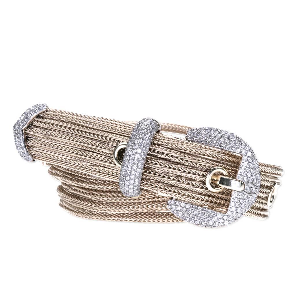 A "Samuel Getz" Luscious Double Wrap 5 Strand Buckle Bracelet in 18Kt White Gold For Sale