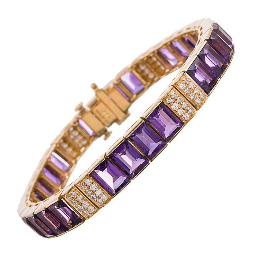 25.66 Carat Amethyst Diamond Gold Line Bracelet