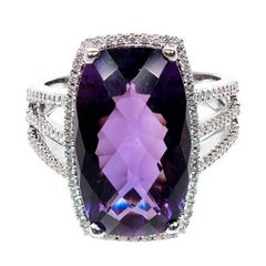 Purple Cushion Amethyst Diamond Gold Halo Ring