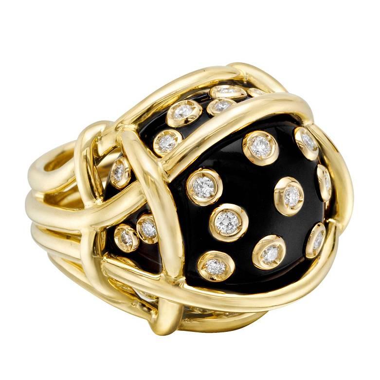 Verdura Black Onyx and Diamond "Polka Dot" Ring