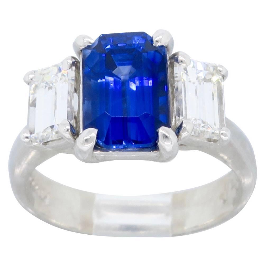JB Star Blue Sapphire Diamond Platinum Ring