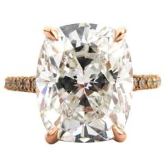 6.70 Carat GIA Cushion Diamond Pave Rose Gold Engagement Ring