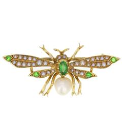 Victorian Pearl Green Garnet Gold Bug Brooch 5