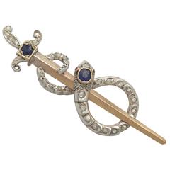 1880s 1.05 Carat Sapphire and 0.78 Carat Diamond, 18k Yellow Gold Brooch 10