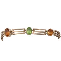 5.19Ct Citrine and 3.72Ct Peridot, 9K Yellow Gold Gate Bracelet - Antique 5
