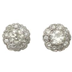 Antique 1.87Ct Diamond and 18K White Gold Cluster Earrings 9