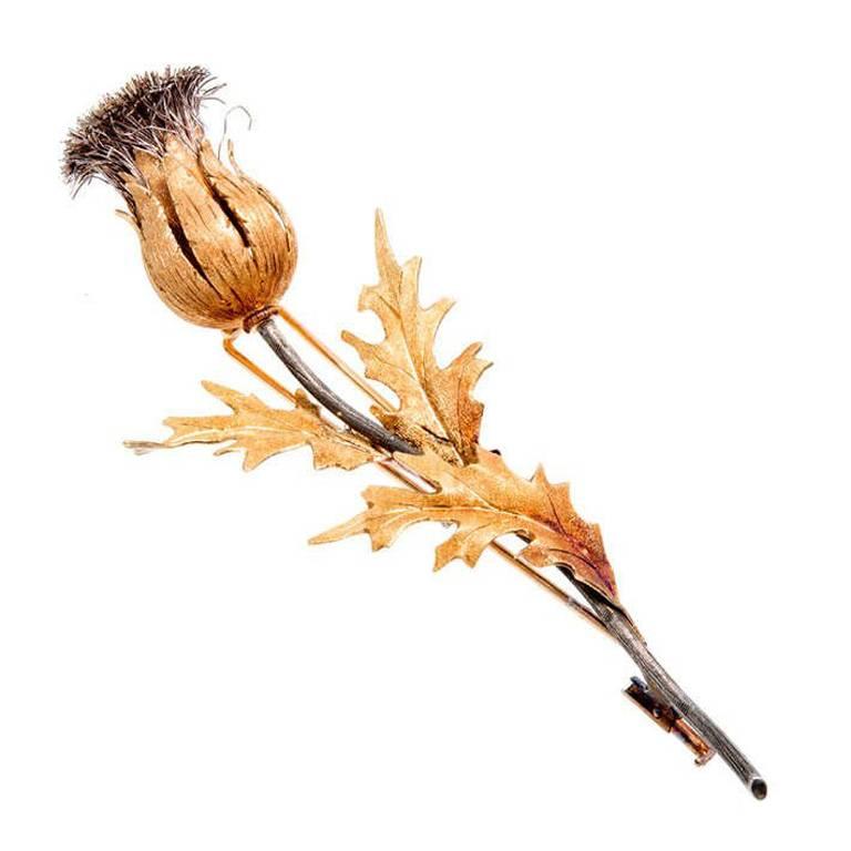M. Buccellati Natural Patina Silver Gold Thistle Brooch