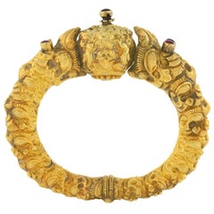 19ème siècle Indien Rare Repousse Mythological Bird Kada Bangle Bracelet