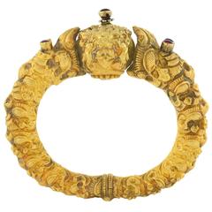 19th Century Indian Rare Repousse Mythological Bird Kada Bangle Bracelet 9