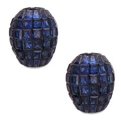 Blue Sapphire Gold Invisibly Set Stud Earrings