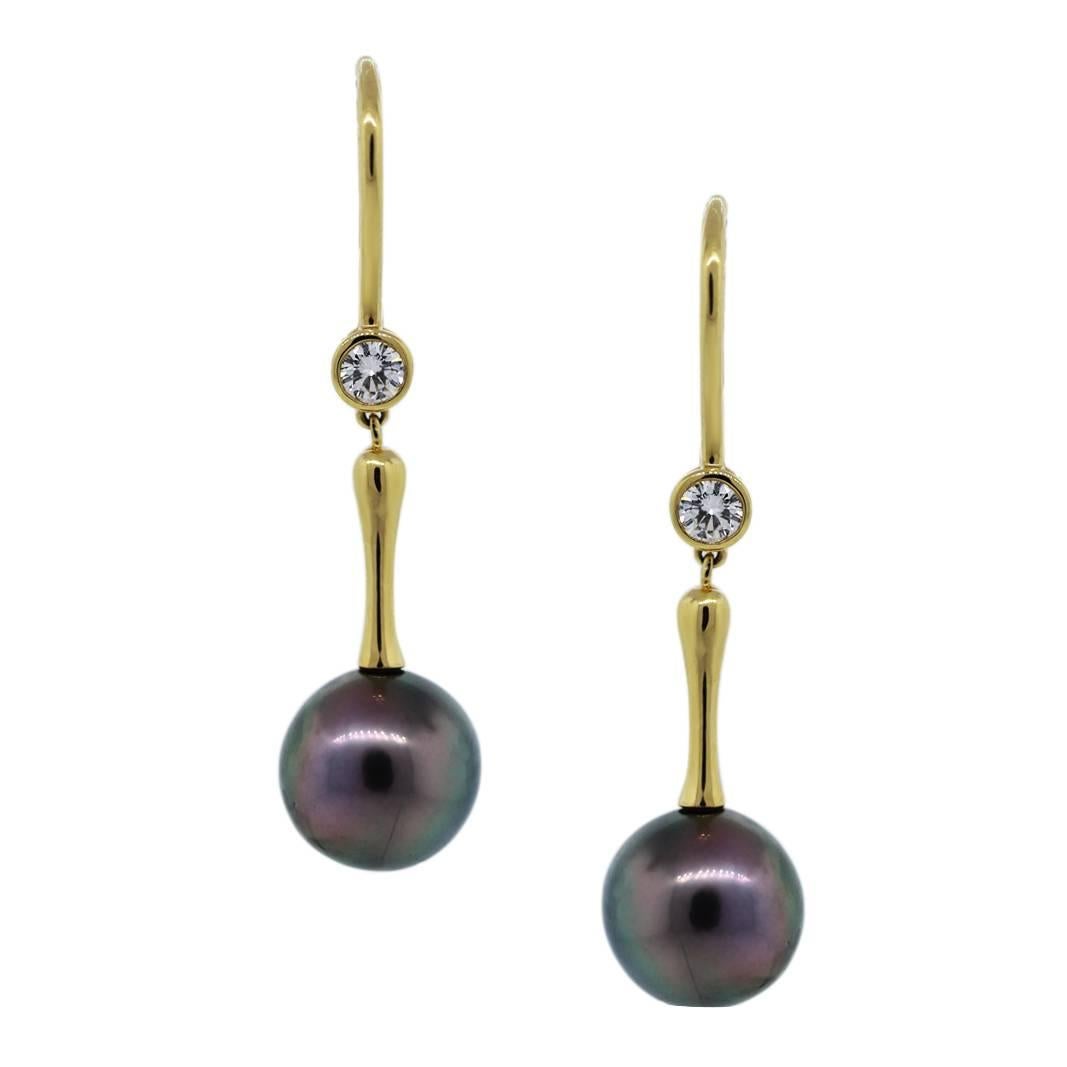 Tiffany & Co. Tahitian Pearl Diamond Gold Drop Dangle Earrings