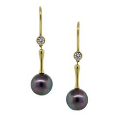 Tiffany & Co. Tahitian Pearl Diamond Gold Drop Dangle Earrings 9