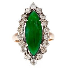 Natural Marquise Jadeite Jade Diamond Gold Ring 