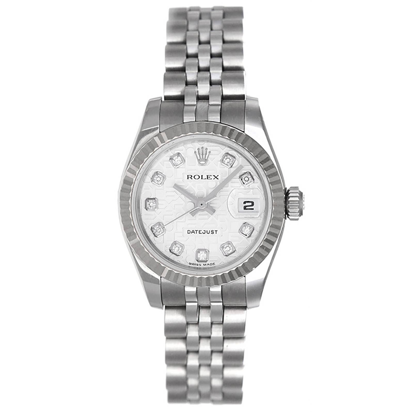 Rolex Ladies White Gold Stainless Steel Datejust Automatic Wristwatch Ref 179174
