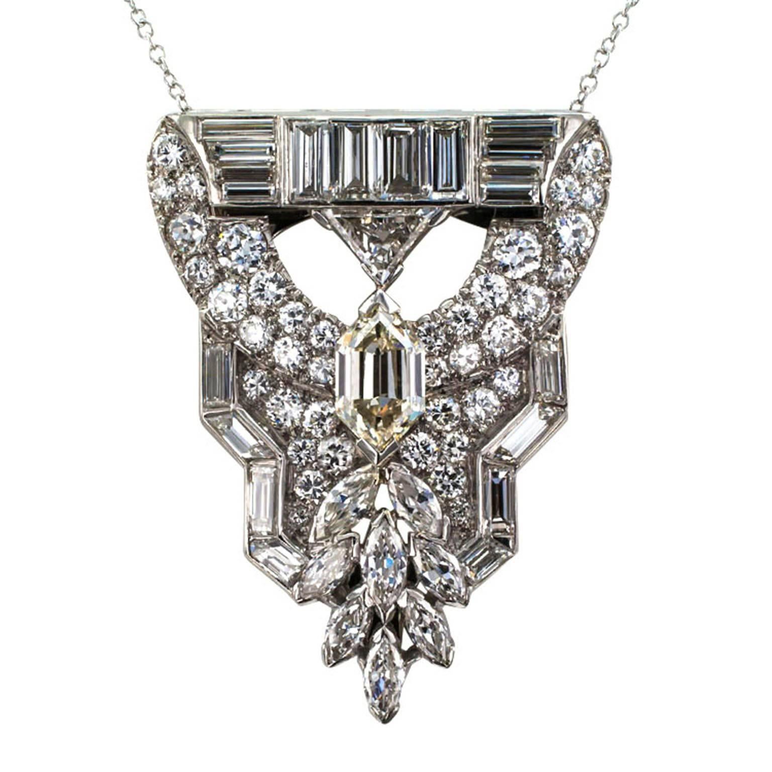 Art Deco Fancy Cut Diamond Platinum Clip Brooch