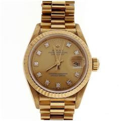 Rolex Lady's Yellow Gold Diamond Dial Datejust Wristwatch Ref 69178 2