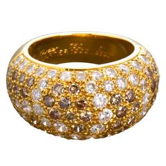 Cartier Sauvage Collection White Yellow Cognac Diamond Gold Dome Ring 8
