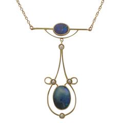 2.07 Carat Black Opal Pearl Gold Necklace 8