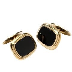 Art Deco Onyx Cufflinks, Silver Gold-Plated by Rusch