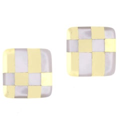 1980s Tiffany & Co. Mother of Pearl Gold Checkerboard Earrings 