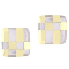 1980s Tiffany & Co. Mother of Pearl Gold Checkerboard Earrings 2