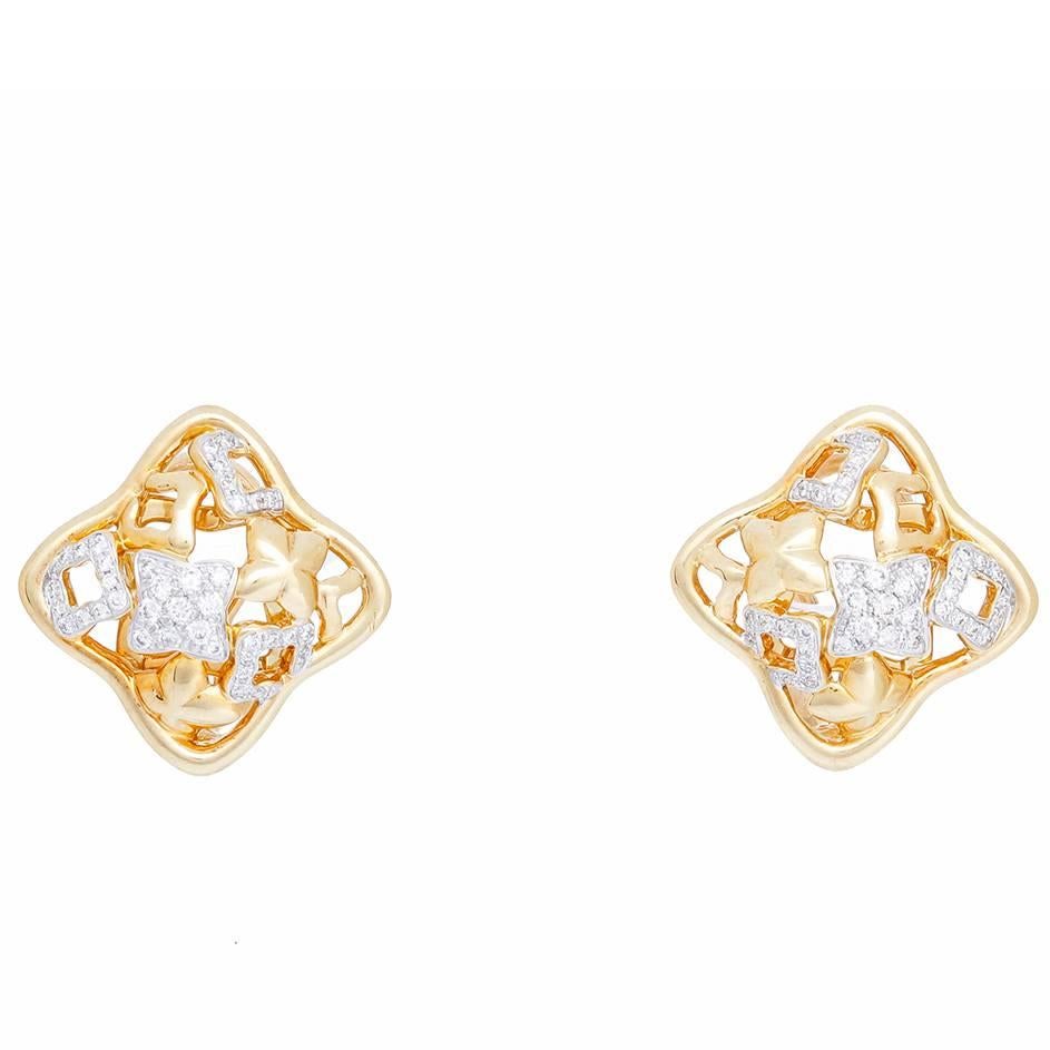 David Yurman Diamond Gold Quatrefoil Earrings