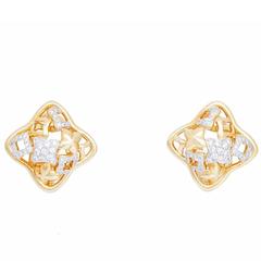 David Yurman Diamond Gold Quatrefoil Earrings