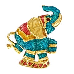 Hidalgo Multi Color Enamel Gold Elephant Pin Brooch