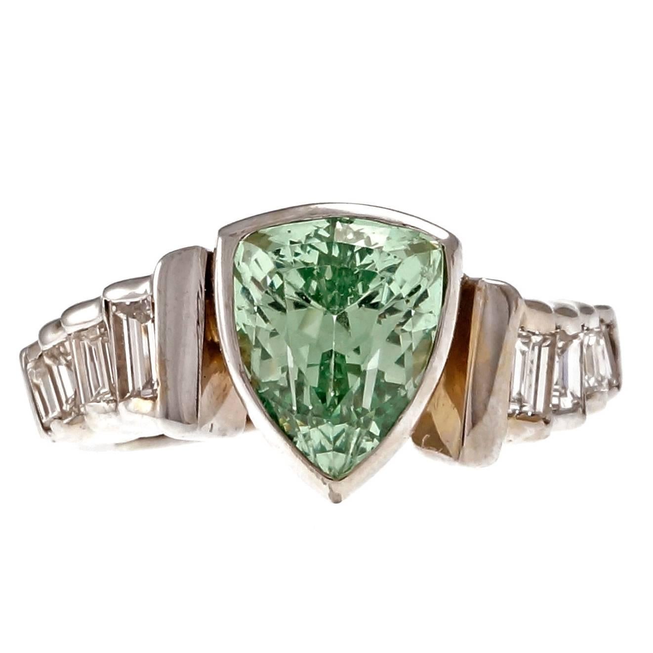 Mint Green Tsavorite Garnet Diamond Gold Ring 