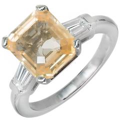 6.04 Carat Orange Yellow Emerald Cut Sapphire Diamond Platinum Engagement Ring 11