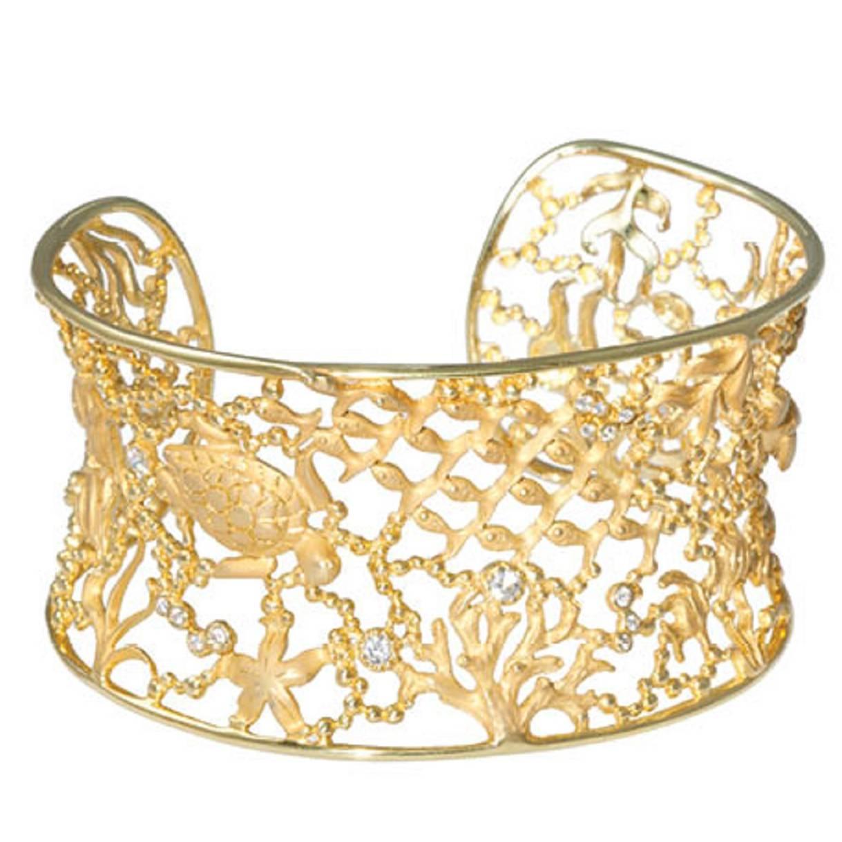 Diamond Gold Hand-carved Tropical Sea Life Bracelet  For Sale