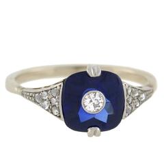Art Deco Sapphire Riveted Diamond Platinum Ring