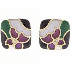 Asch Grossbardt Inlaid Gemstone Diamond Gold Earrings