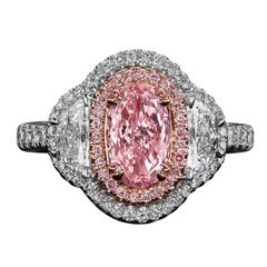 1.00 Carat GIA Cert Fancy Color Pink Oval Diamond Gold Platinum Ring 6
