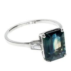 5.37 Carat GIA Certified Green Sapphire Diamond Three-Stone Platinum Ring 7