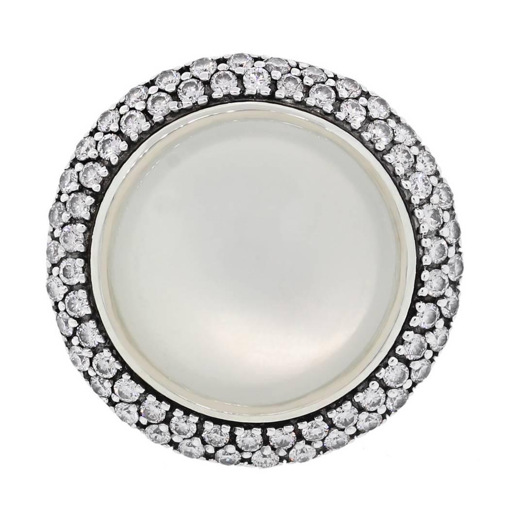 David Yurman Moonstone Sterling Silver Double Row Diamond Ring