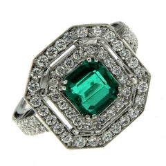 1.67 Carat AGL Cert Emerald Diamond Gold Engagement Ring