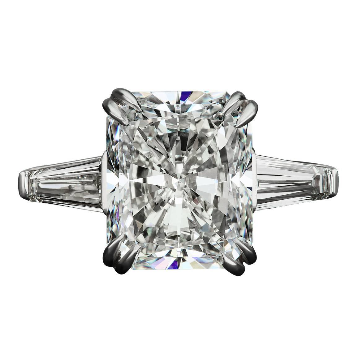 David Rosenberg 6.05 Carat Radiant J/SI2 GIA Three-Stone Diamond Engagement Ring