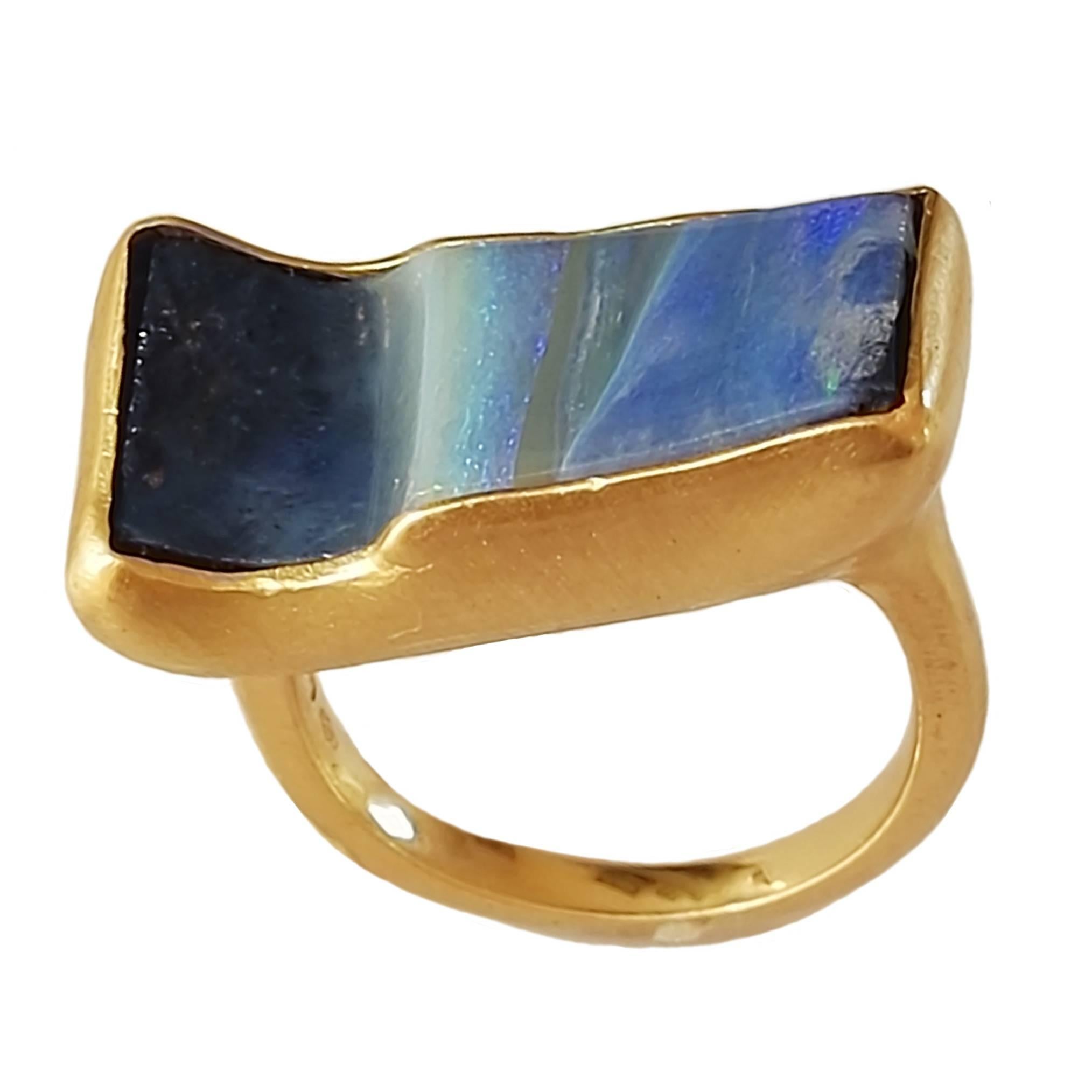 Dalben Rectangular Boulder Opal Gold Ring