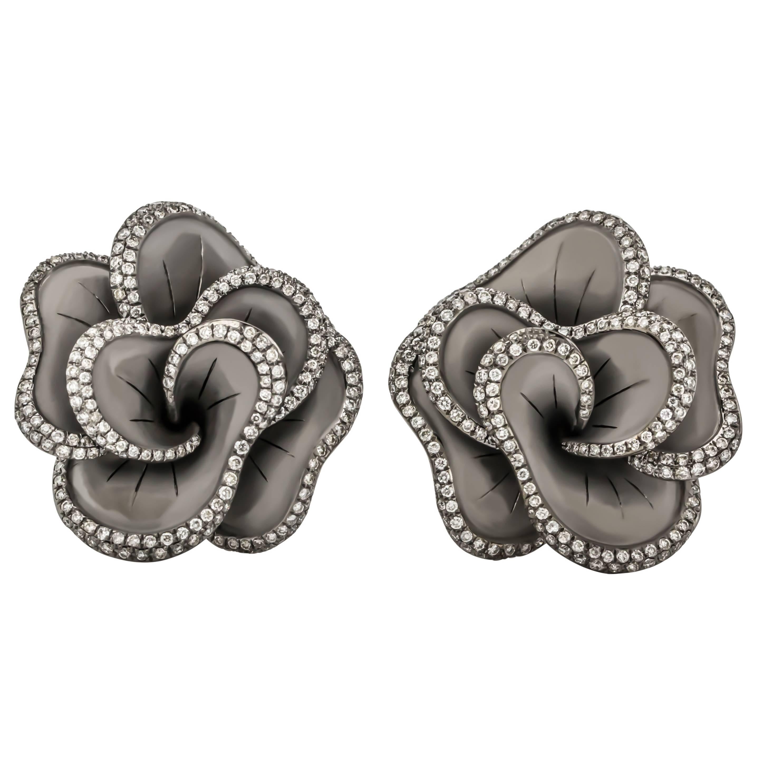Piranesi Diamond Gold Flower Earrings